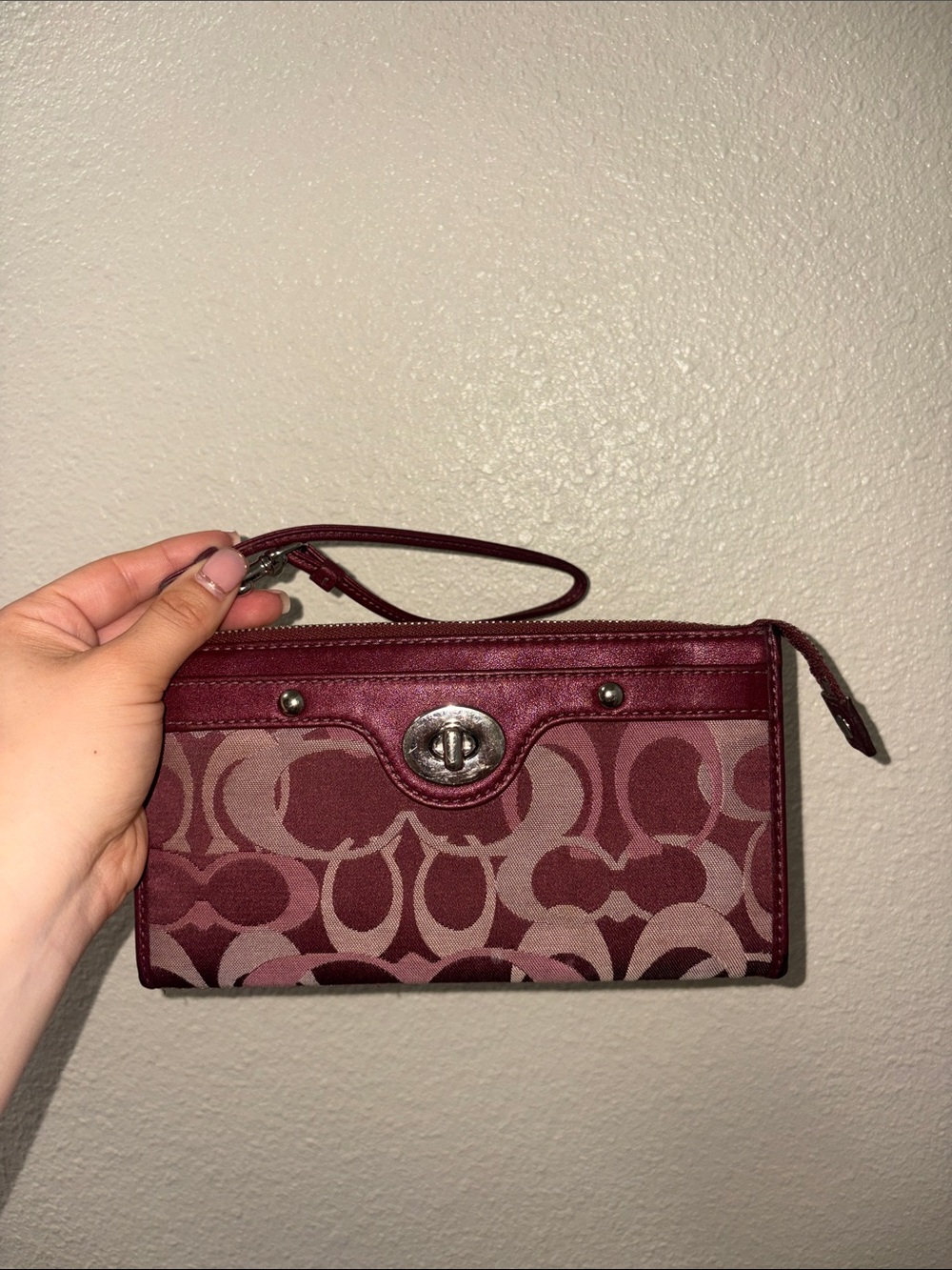 Coach Burgundy Signature Wristlet Clutch